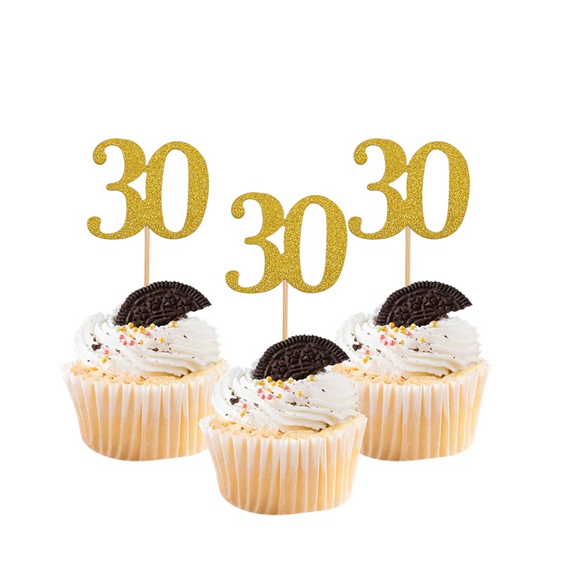 (10-tlg. Set) Kuchenstecker 60. Geburtstag Glitzer Tortenstecker Topper Dekoration für Torten / Kuchen - Schwarz