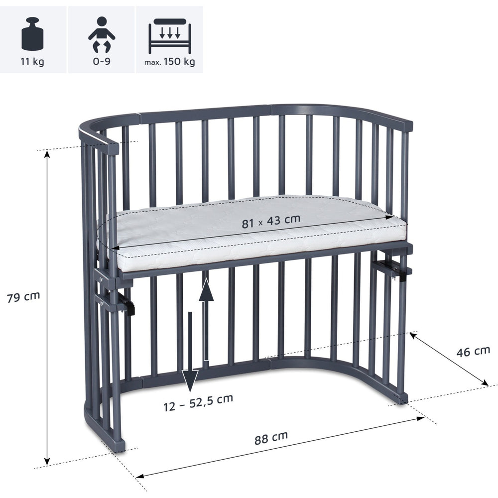 Køb babybay® Bedside Crib Grå Varnished Original Co-Sleeper Babyseng