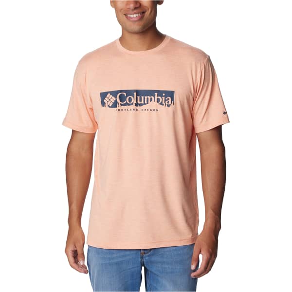 T-shirt randonnée COLUMBIA KWICK HIKE GRAPHIC SHORT SLEEVE TEE APRICOT FIZZ HEATHER/CSC BOX TREELINE