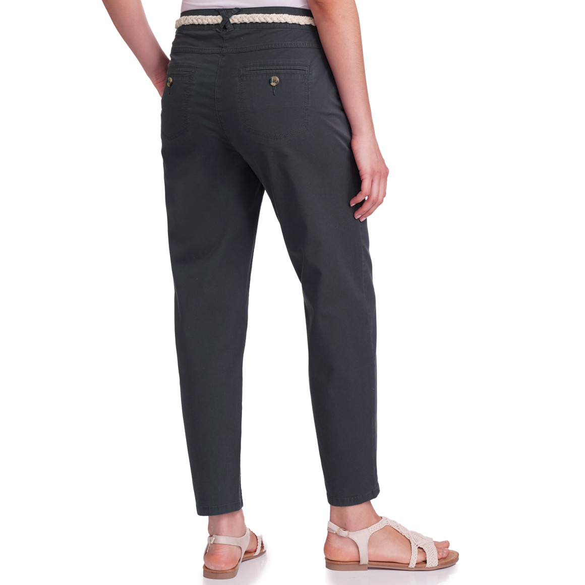 Gina Damen Hose mit Zopf-Gürtel dunkelgrau