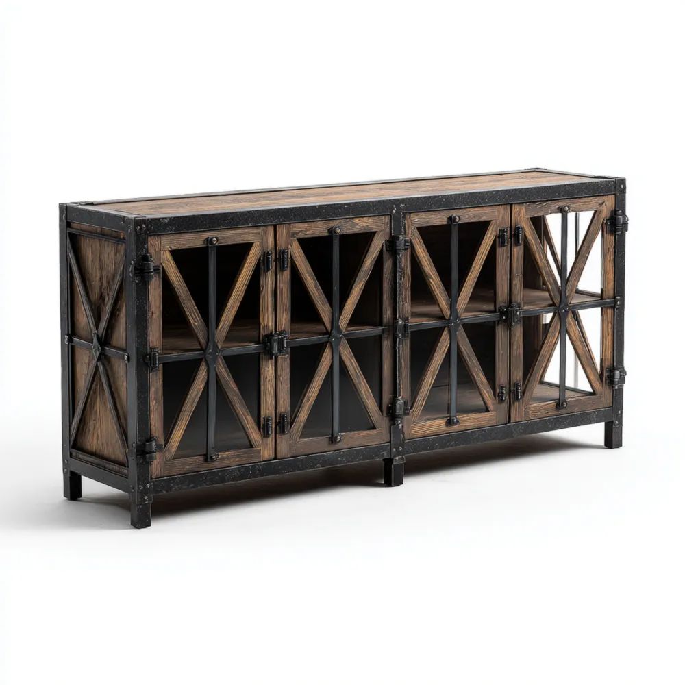 Sideboard Holz-Metall 150x40x80 cm – Braun/Schwarz – Industrieller Sti