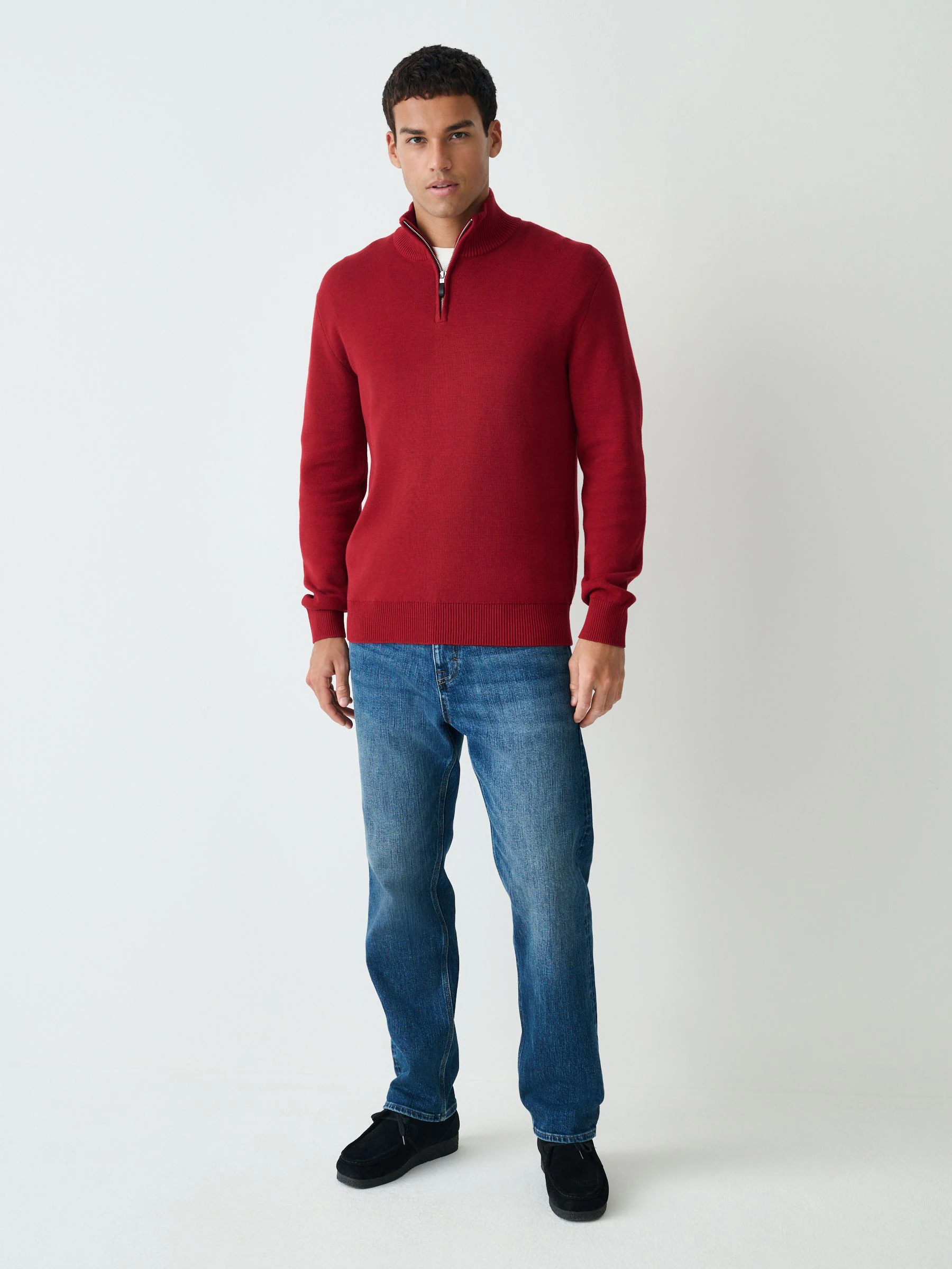 Rood - Effen - Regular fit 100% katoenen premium trui met korte rits