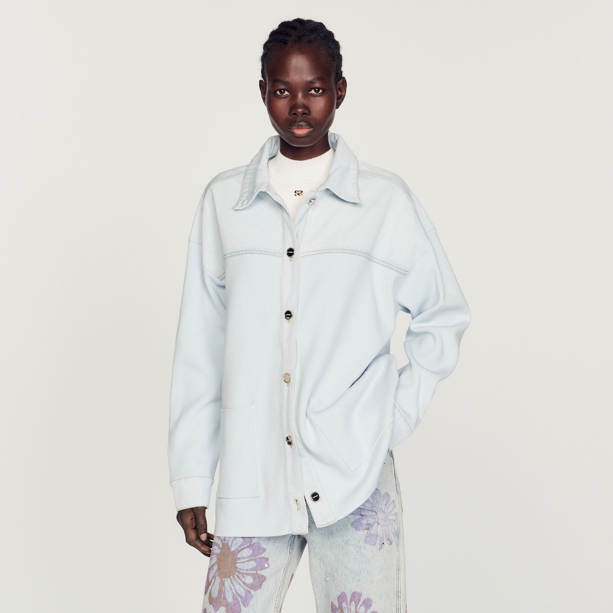 Cardicoat en denim et maille