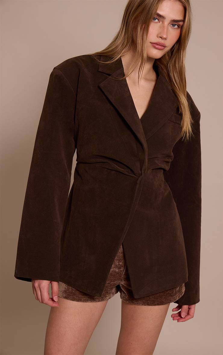 Chocolat Blazer En Synthétique Avec Taille Cintrée