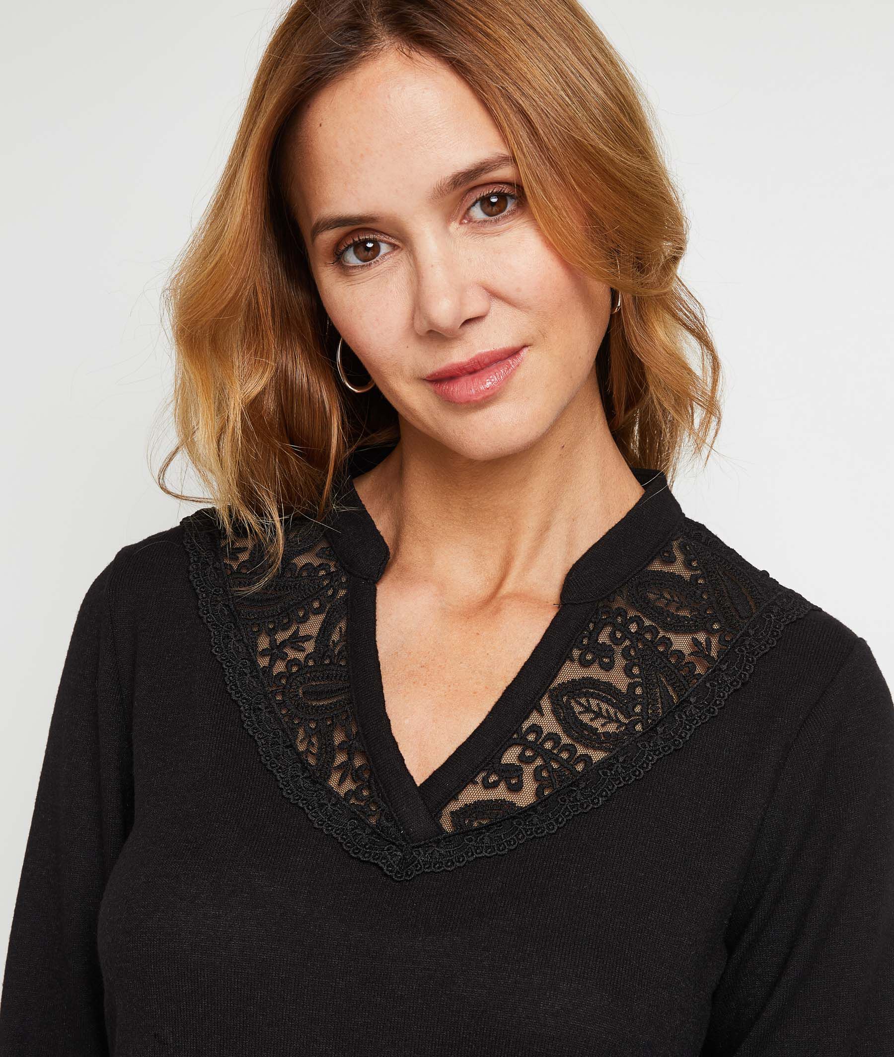 T-shirt col tunisien femme - NOIR