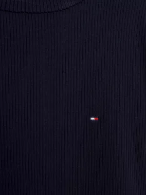 Vestido midi canelado com gola alta falsa