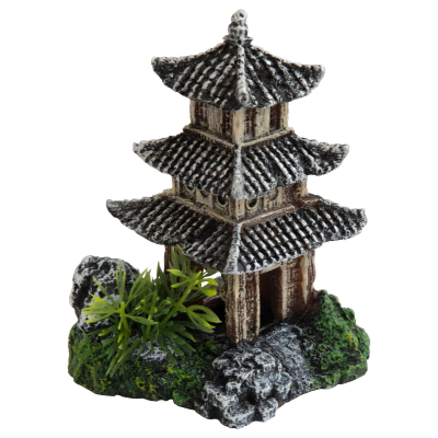 Deep Sea Aquariumdekoration Asia Tempel mit Stein 10x9x14.5cm