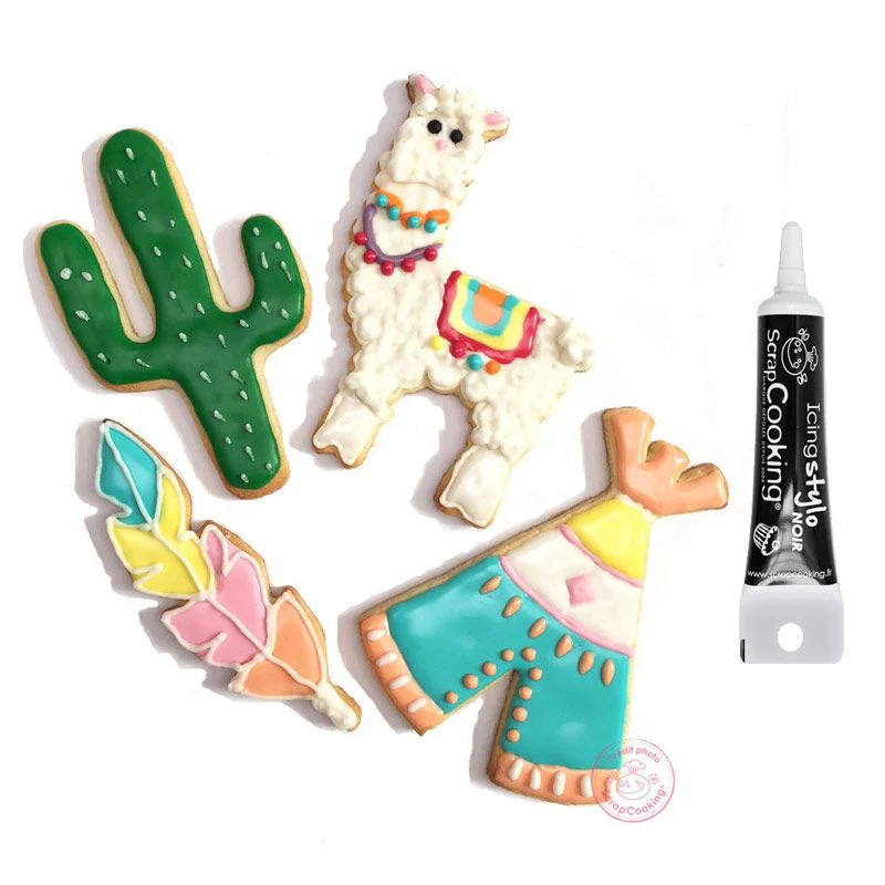4 Découpoirs à biscuits Lama + Stylo de glaçage noir Scrapcooking