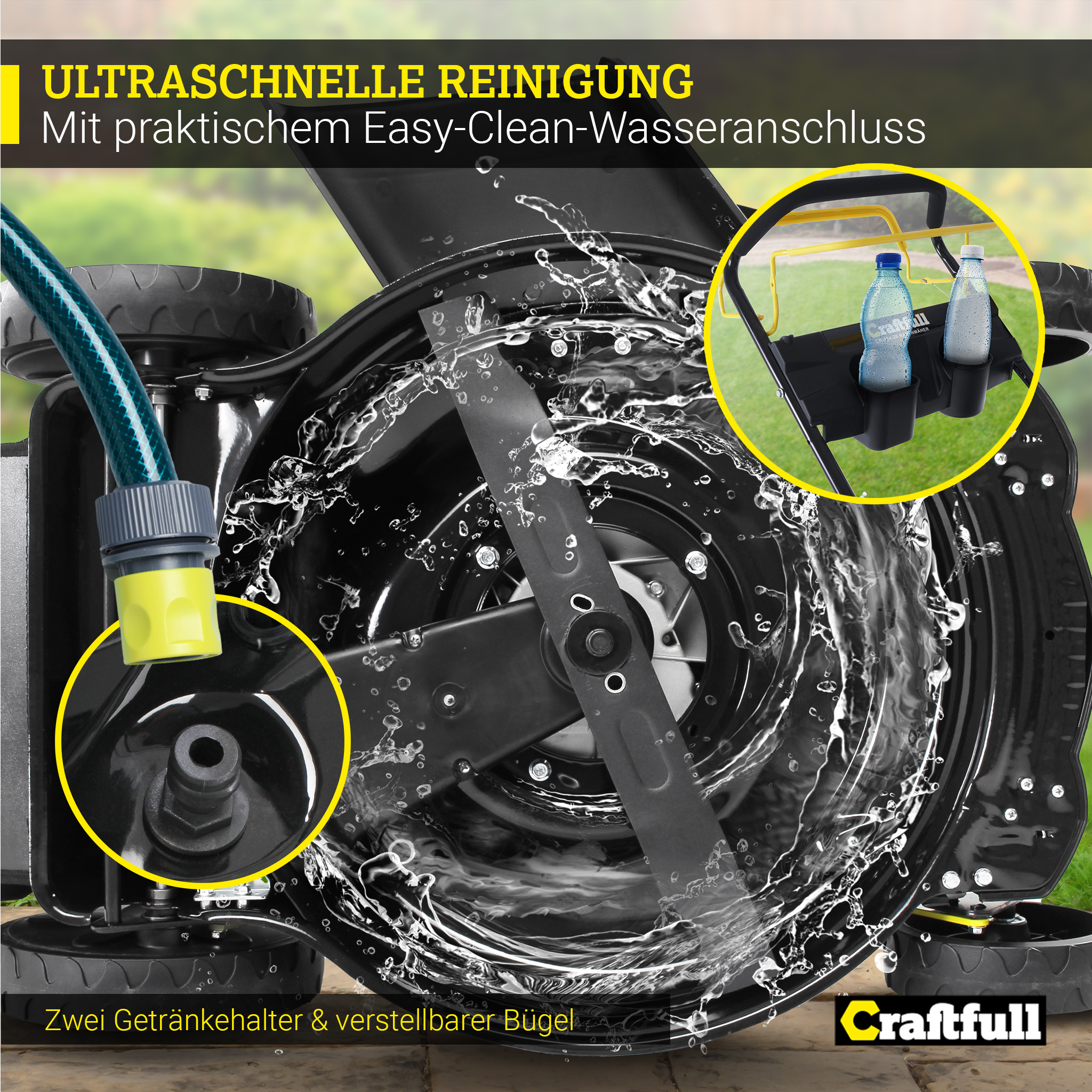 Craftfull Premium Benzin-Rasenmäher CR-139-20, 5in1, GT-Leichtlaufgetriebe, 139-cc-Motor, Easy-Clean