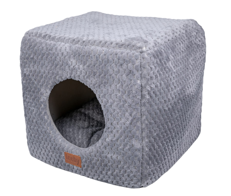 Cama em forma de caverna Leeby Soft Grey para gatos