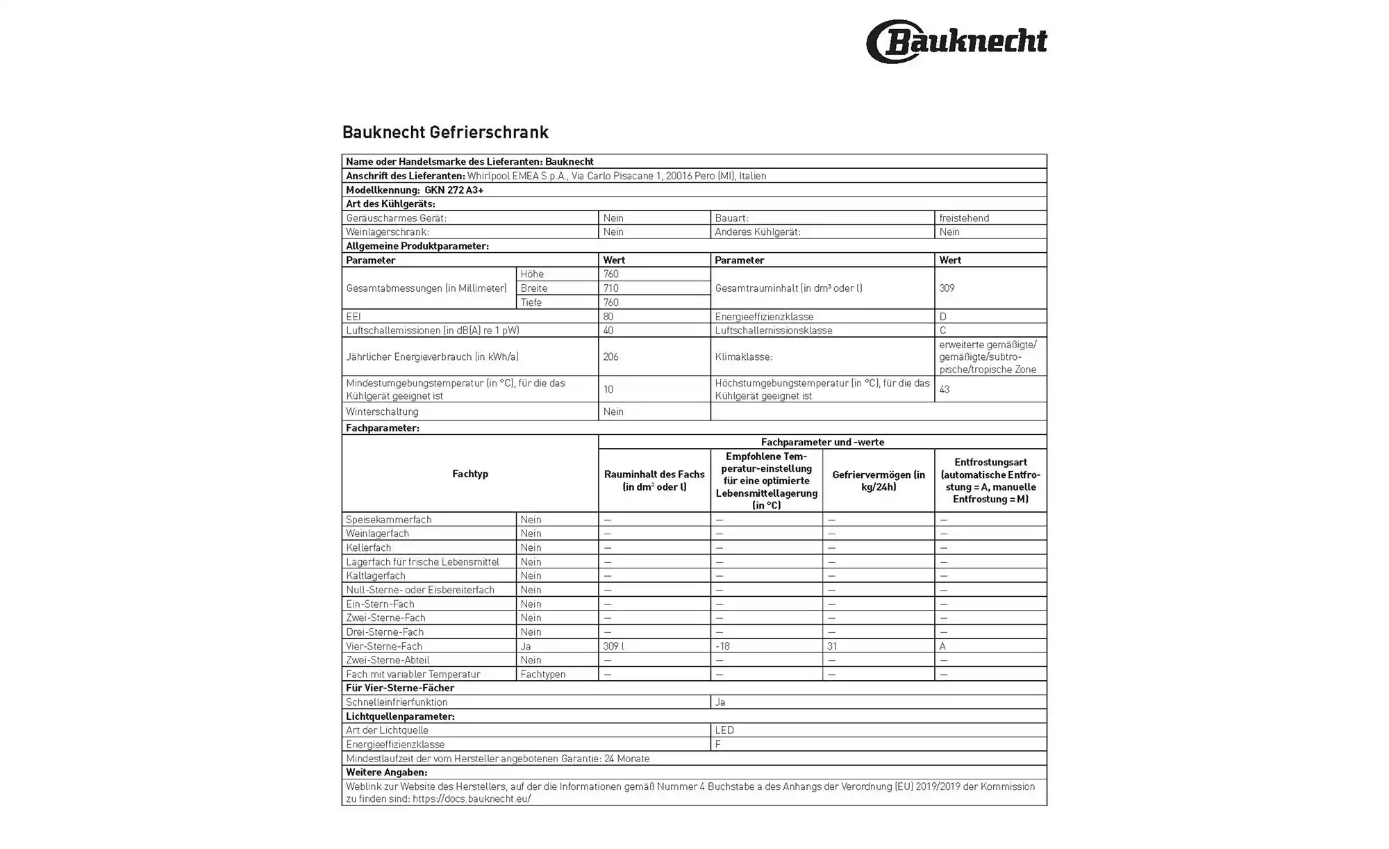 Bauknecht Standgefrierschrank GKN 272 A3+