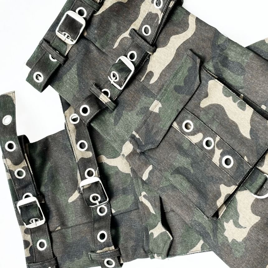 Romilan - Beenwarmers met camouflageprint en gespen