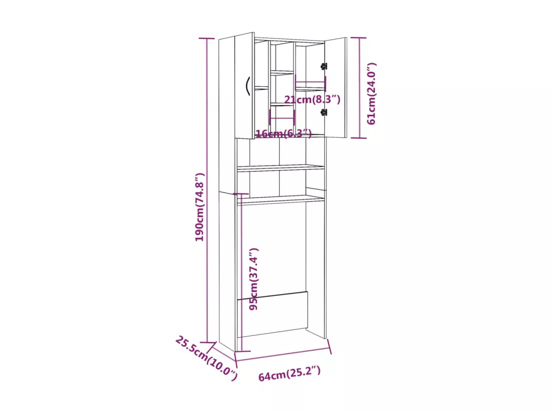 Meuble pour machine à laver Chêne fumé 64x25,5x190 cm