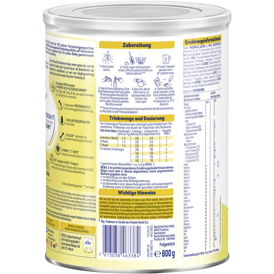 Nestlé BEBA 2 Folgemilch 6 x 800 g nach dem 6. Monat