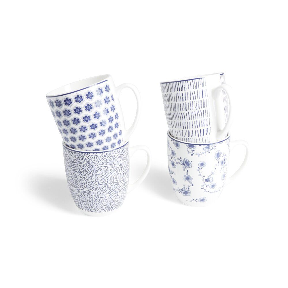 Lot de 4 mugs 200ml porcelaine Ø8,8x10,4cm bleu et blanc