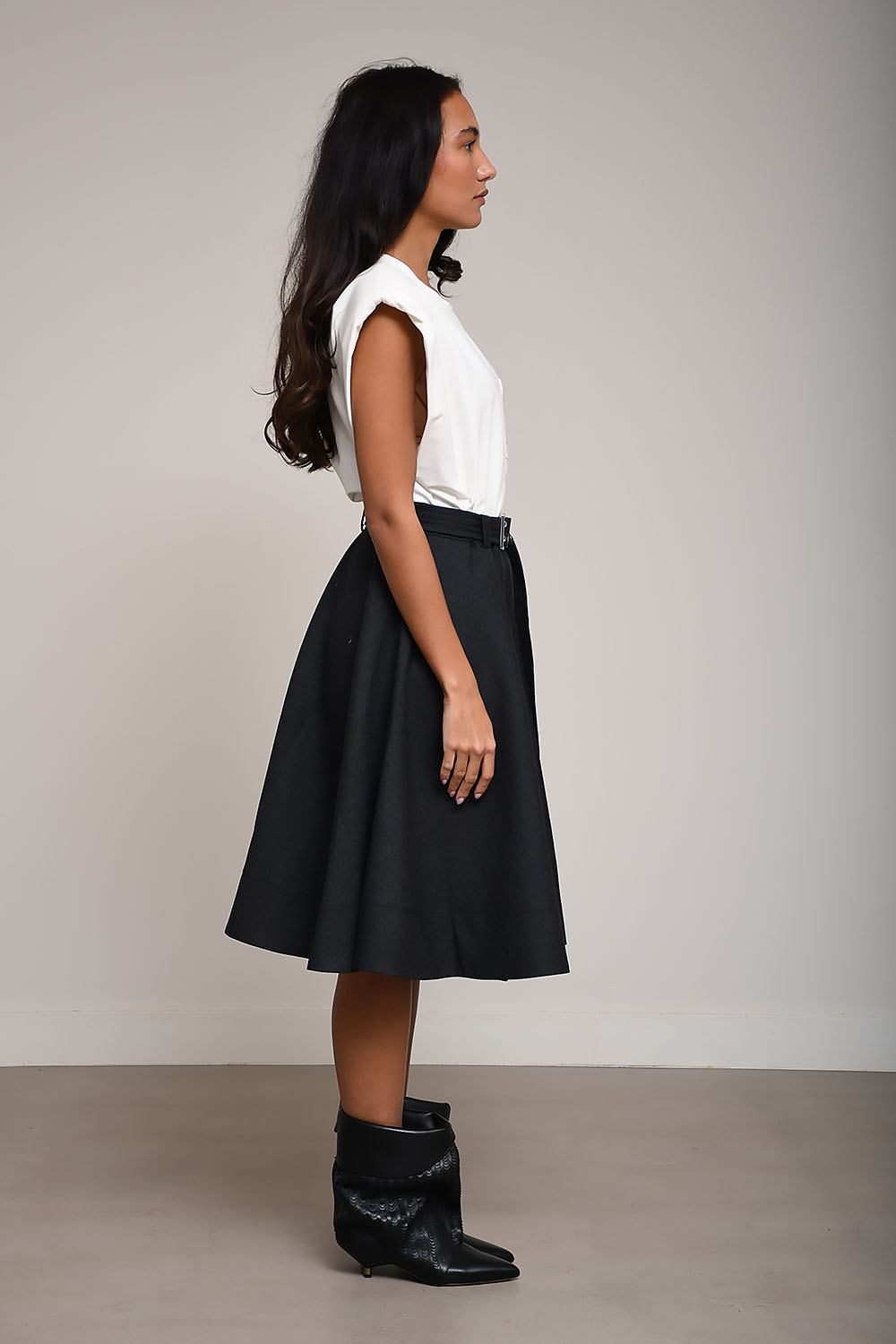 Wool suiting knee length wrap skirt