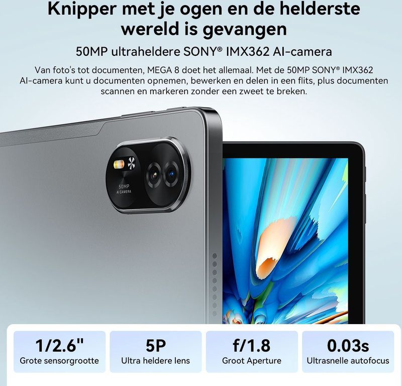 Blackview - MEGA 8 - Tablet - Grijs - 256GB opslag - 12GB RAM
