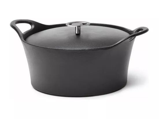 Volcan - Cocotte ronde noire 24 cm avec panier cuisson pour friture et cuisson à l'eau
