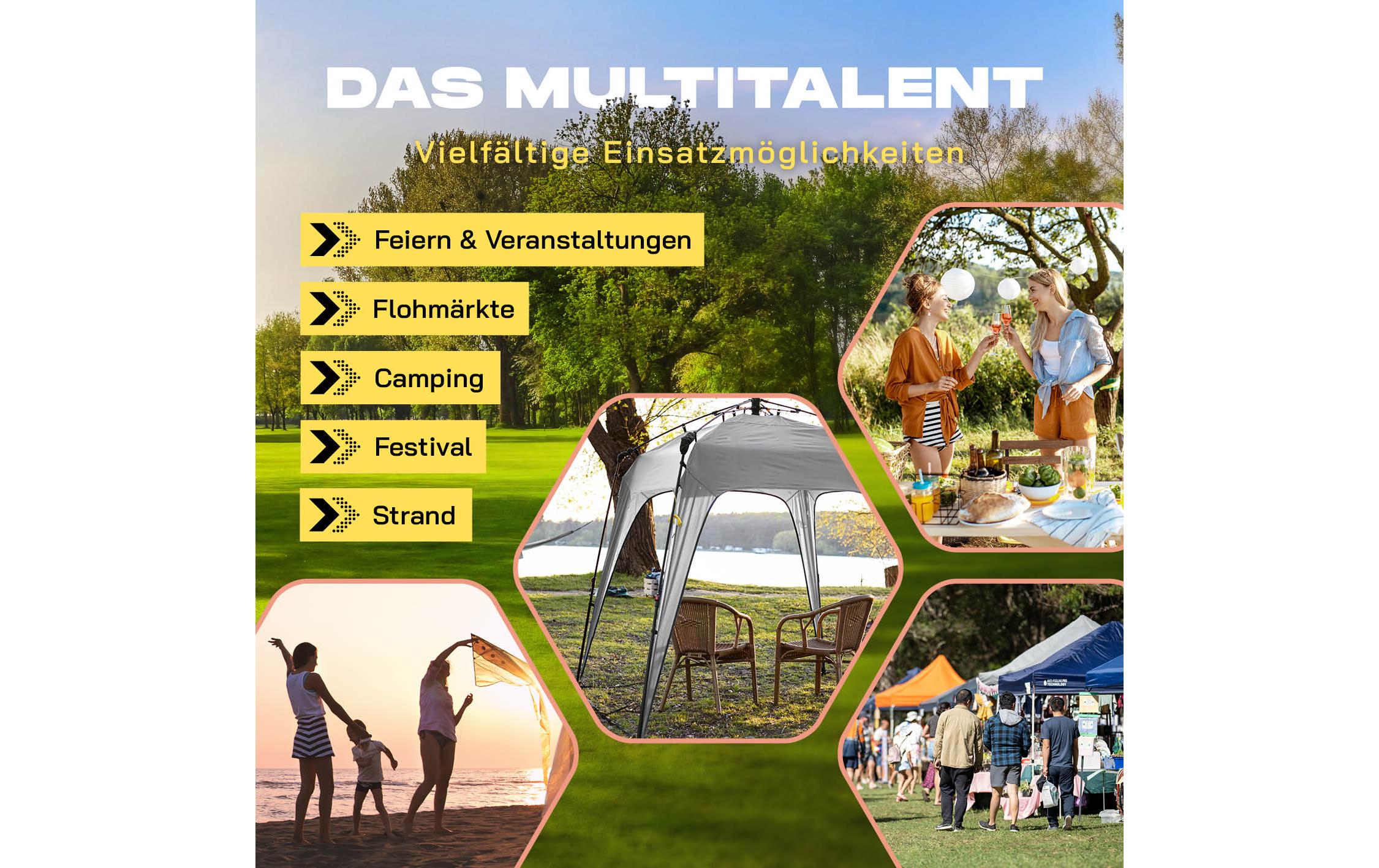 Pavillon Pop Up - Hellgrau<br>Outdoor-Pavillon mit Seitenschutz