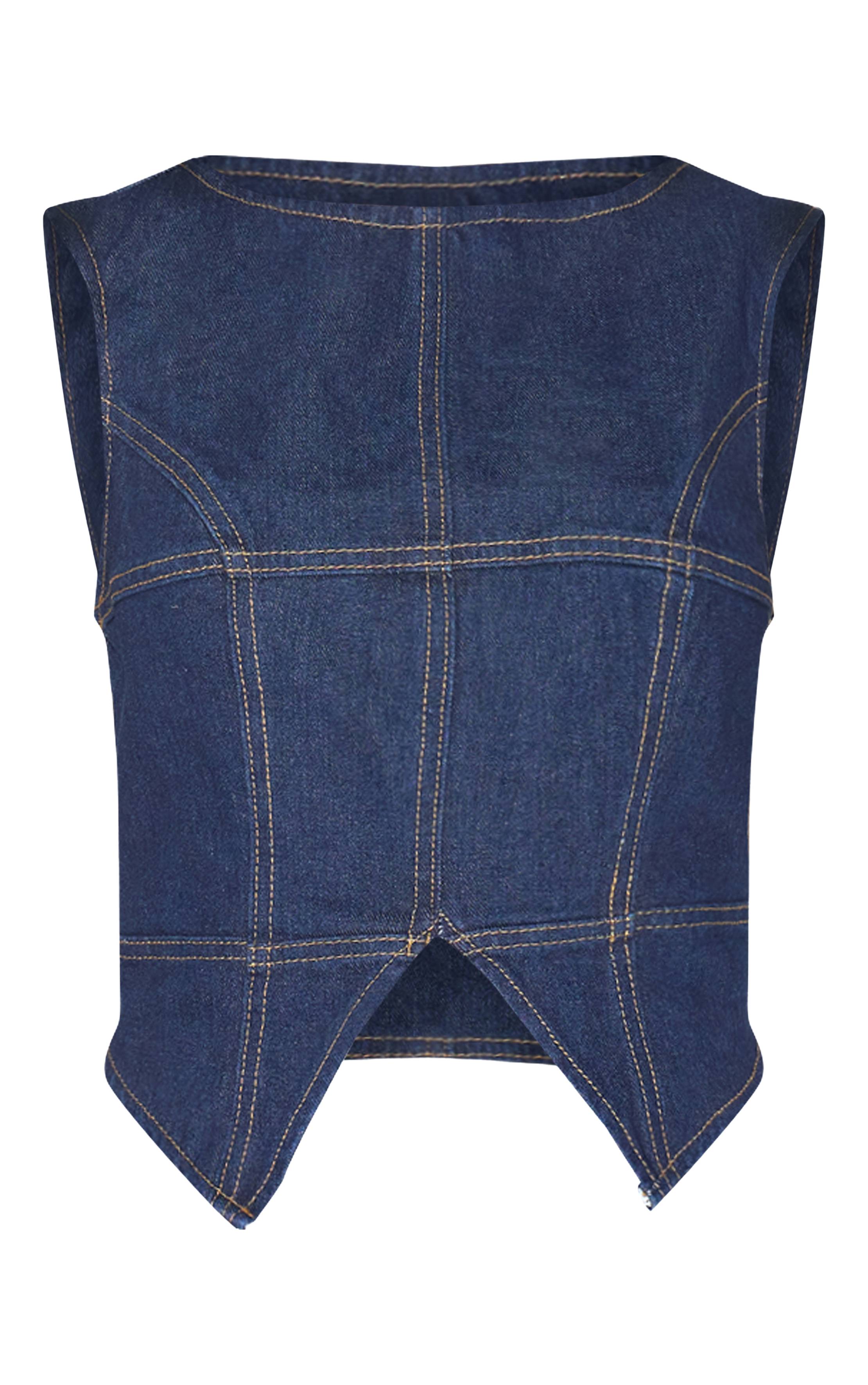 Bleu Indigo Haut Long En Denim Petite Avec Détails De Coutures