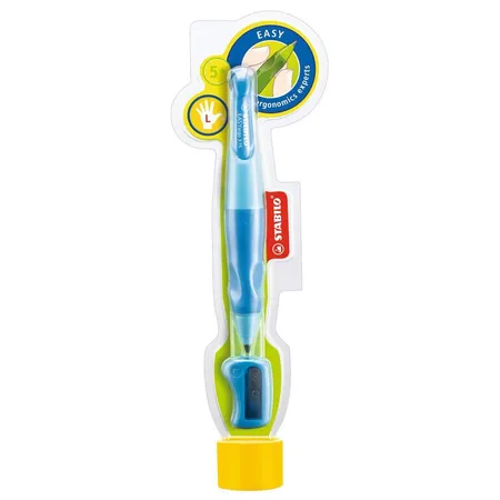 STABILO Ergonomischer Druck-Bleistift EASYergo, hellblau/dunkelblau, HB & Spitzer, Linkshänder