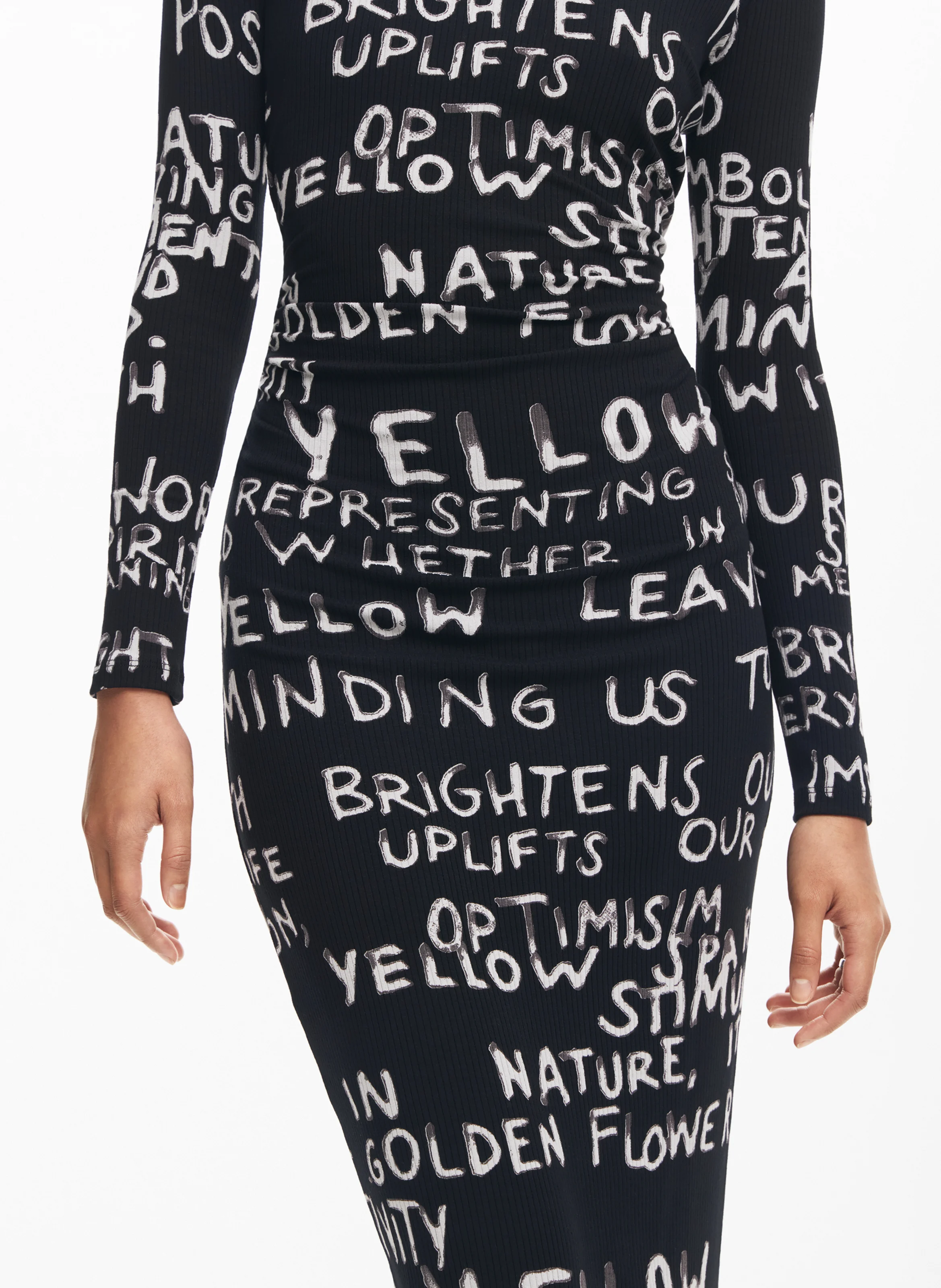 Robe longue col rond imprimée | Noir