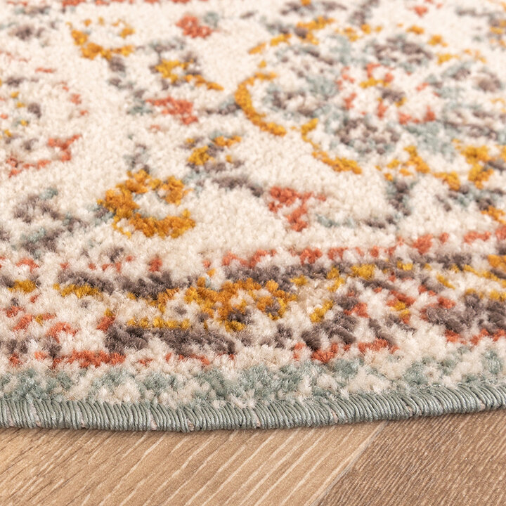 Rond vintage vloerkleed - Thirza Medaillon Lichtblauw/Geel