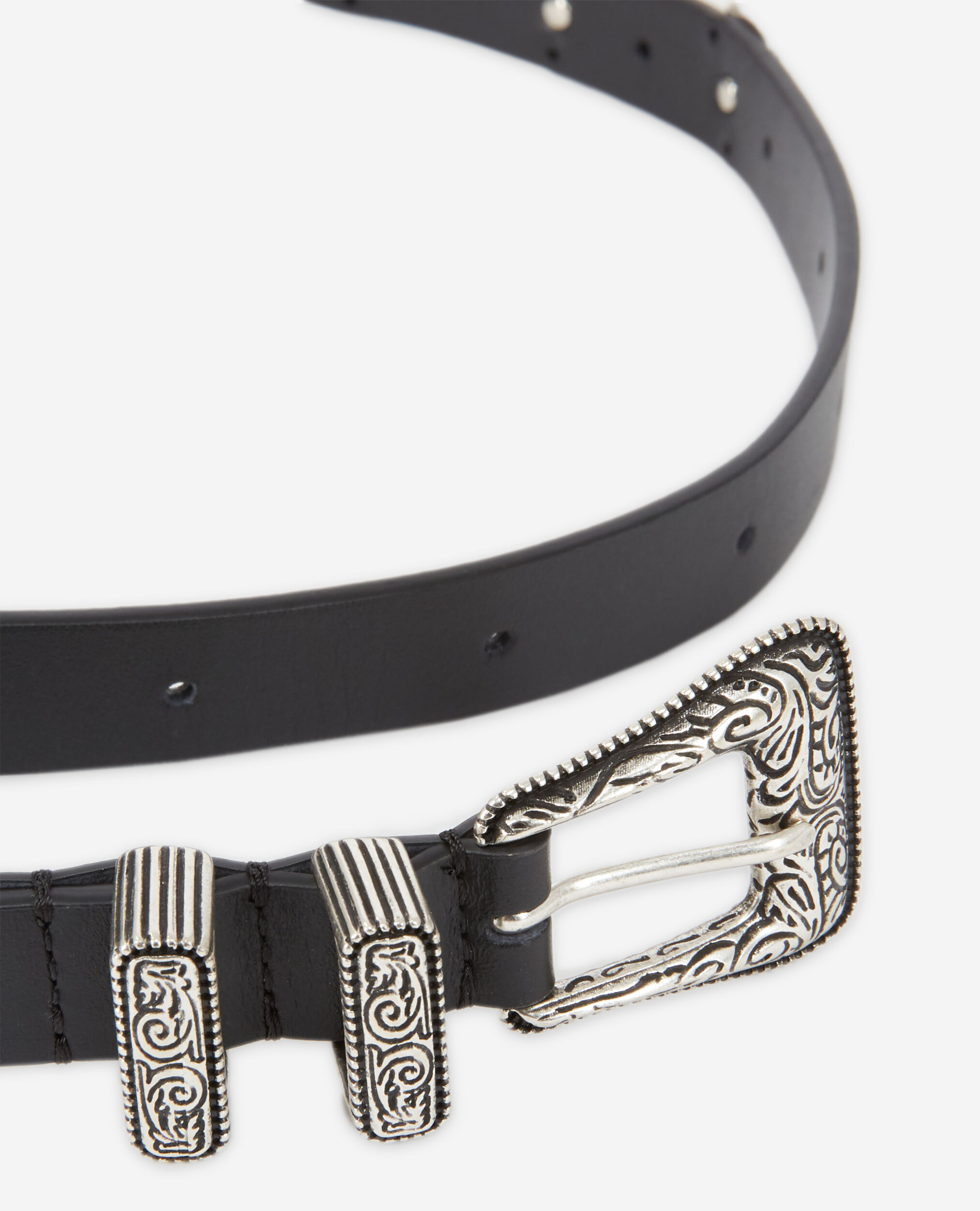 Ceinture fine noire avec logo et boucle Western