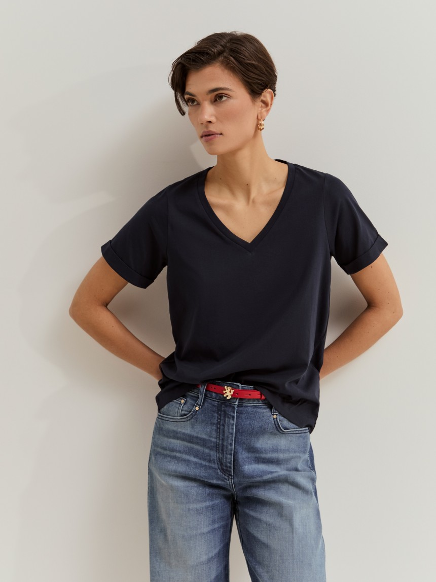 T-shirt de algodão decote em V