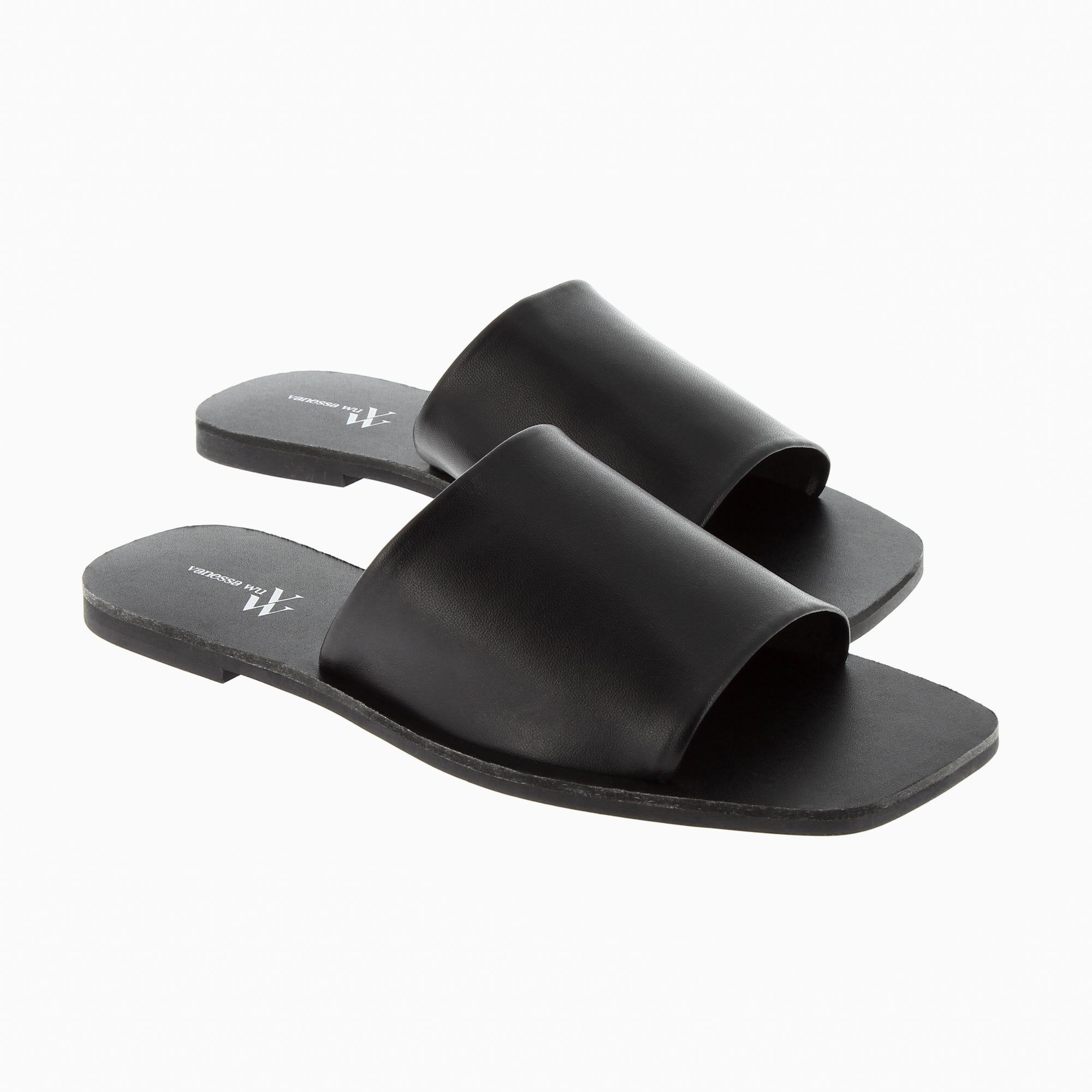 Sandales plates-Mules plates Sandra à large bride noire