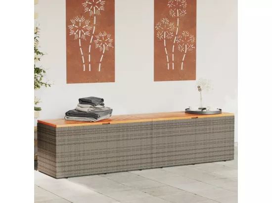 Boîte de rangement de jardin gris résine tressée bois d'acacia