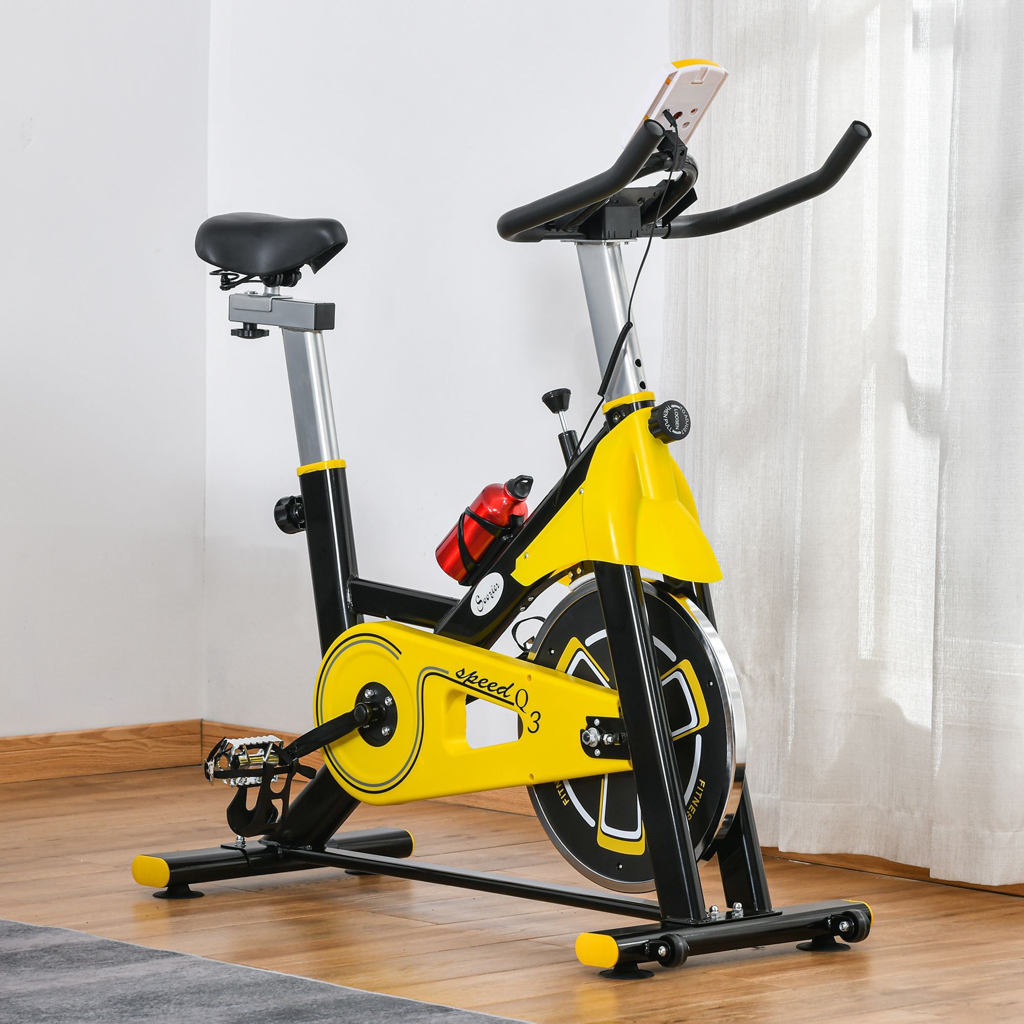 HOMCOM Fahrradtrainer höhenverstellbar gelb, schwarz 50 x 100 x 101-113 cm (BxTxH)