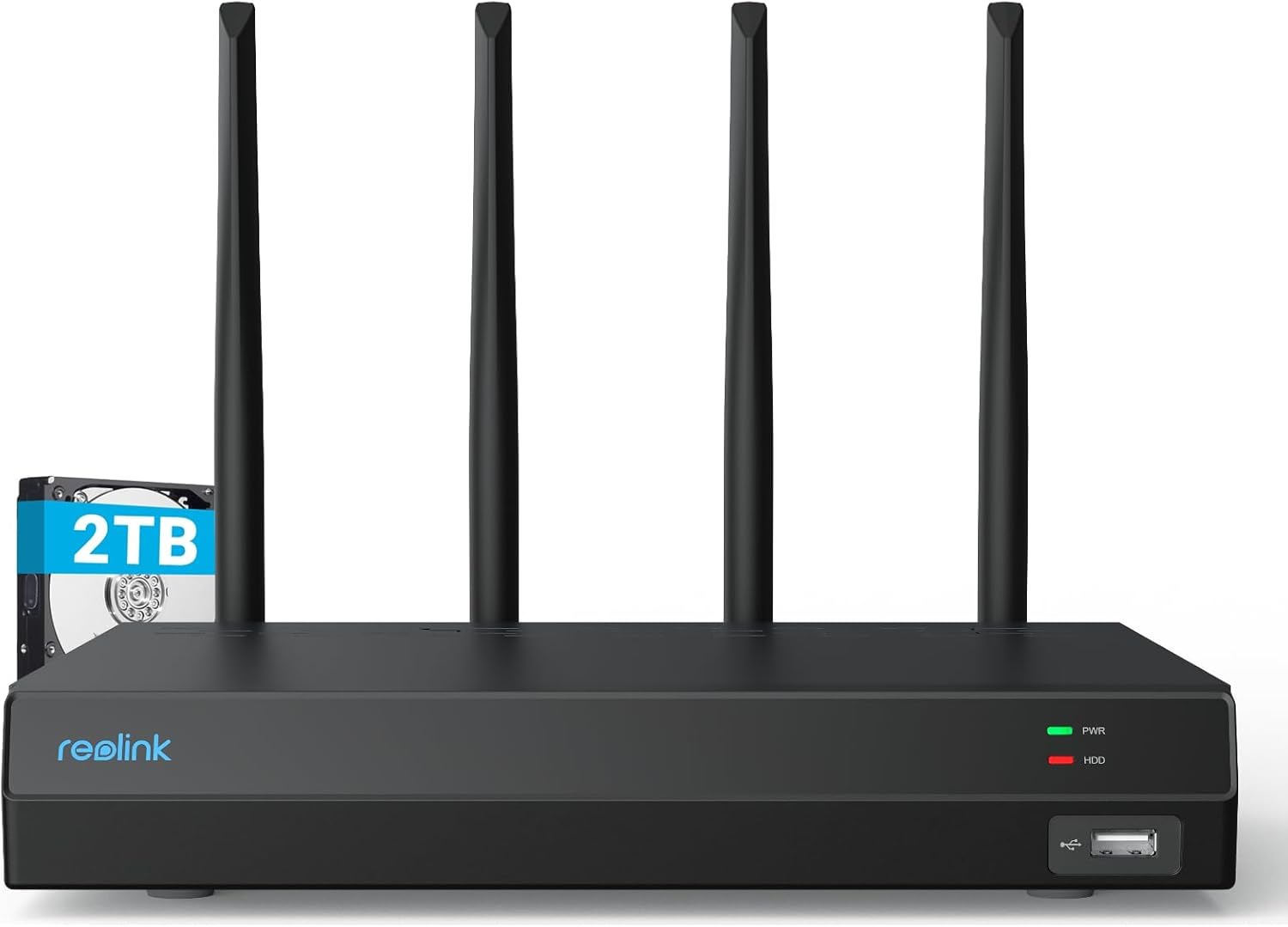 Reolink 4K 12CH WLAN NVR mit Wi-Fi 6, Integrierte 2TB HDD, 2,4/5GHz WiFi, Für Reolink WLAN-&Akku-Kameras(außer 4G Kameras), Keine PoE-Ports, Überwachungssystem, 24/7 Aufzeichnung, RLN12W(Schwarz)