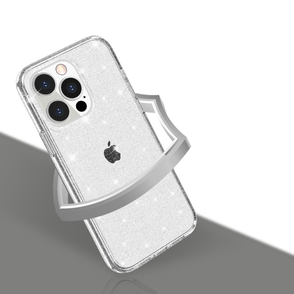 iPhone 13 Pro Hybrid Hardcase Schutzhülle im Glitzer Design - Silber / Transparent