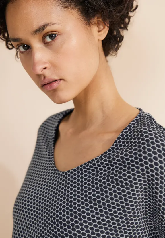 V-Ausschnitt Shirt - deep blue melange