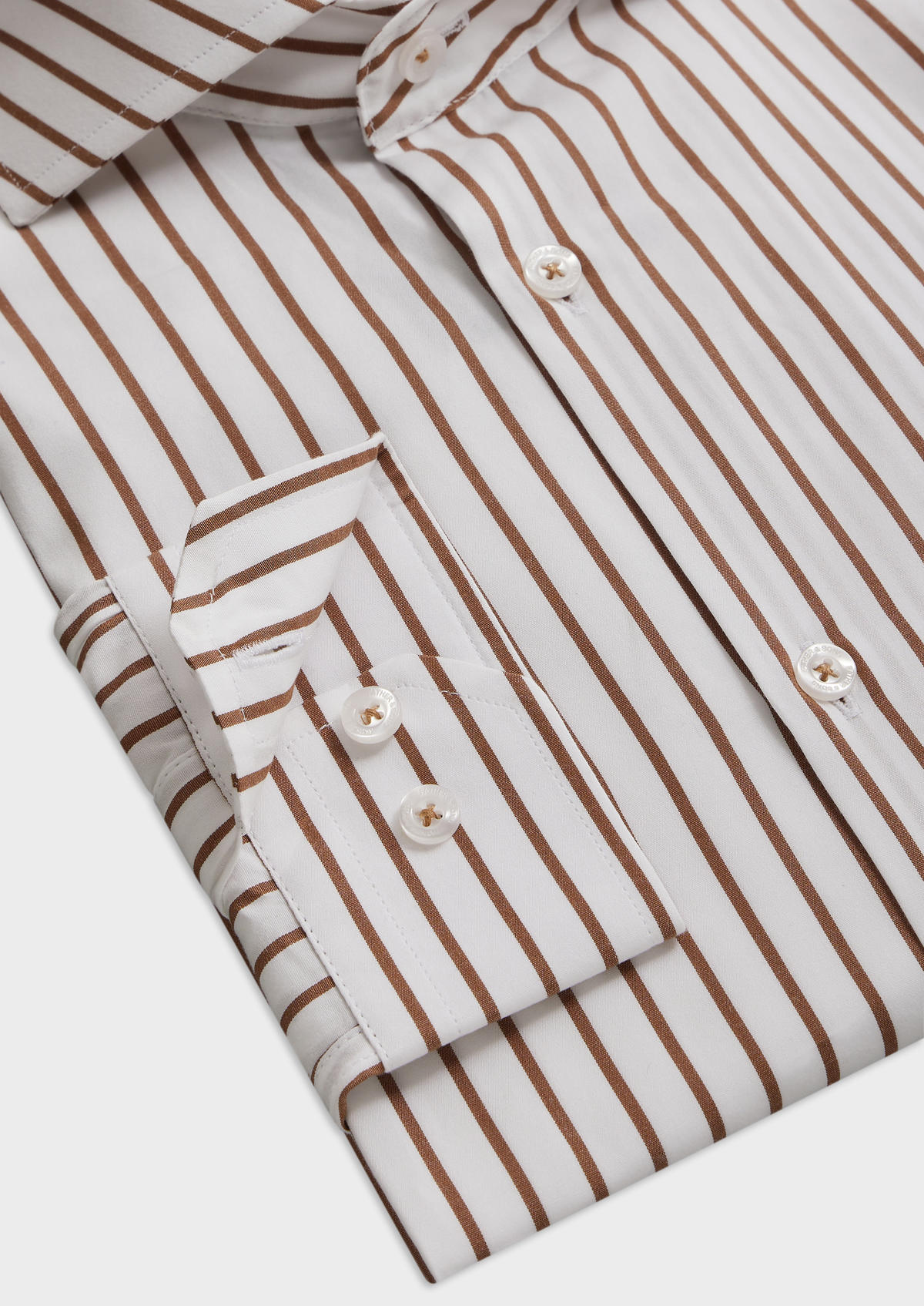 Chemise habillée Slim en popeline de coton blanc à rayures taupe