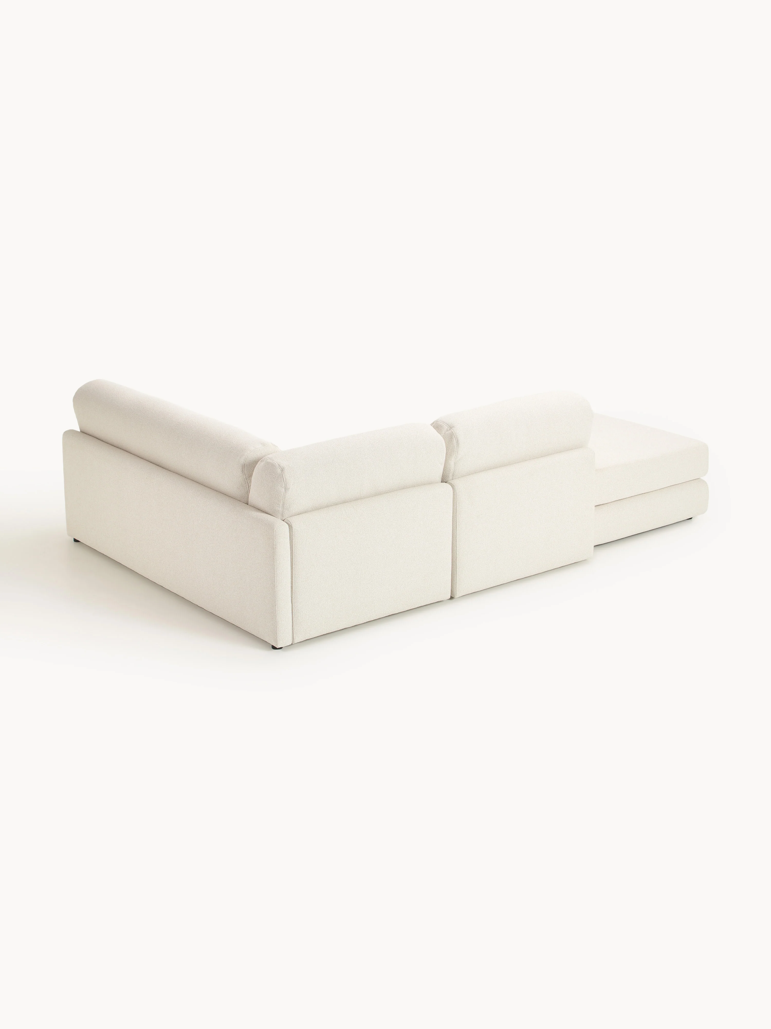 Bouclé hoekbankbed Ladina met opbergruimte