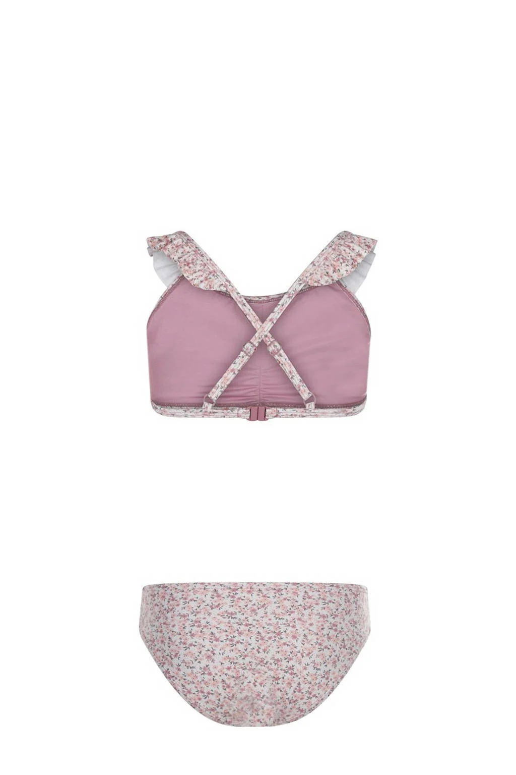 crop bikini met ruches roze/wit
