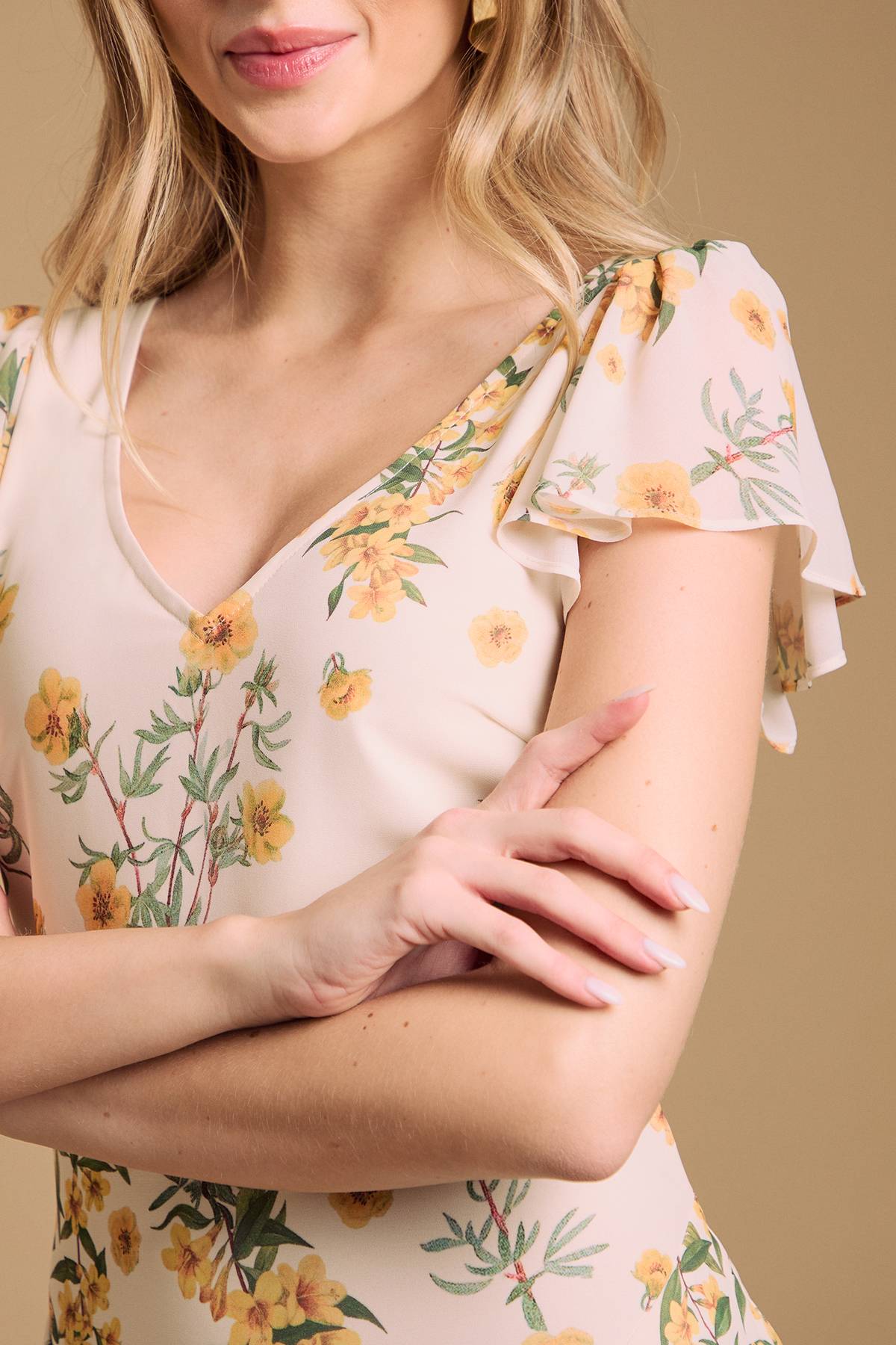 Oasis Robe Maxi en Mousseline à Imprimé Floral avec Volants Étagés
