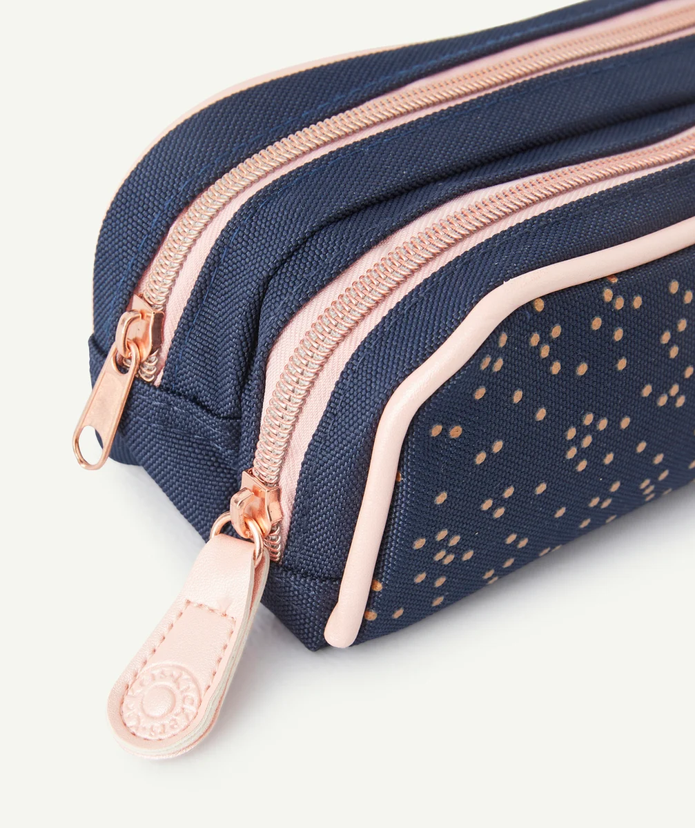KICKERSTROUSSE BLEU MARINE À POIS ET ROSE AVEC DOUBLE COMPARTIMENT