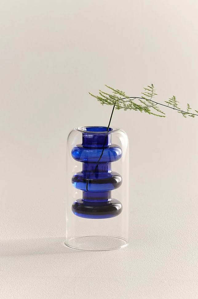 TILO BLUE glassvase høyde 15 cm