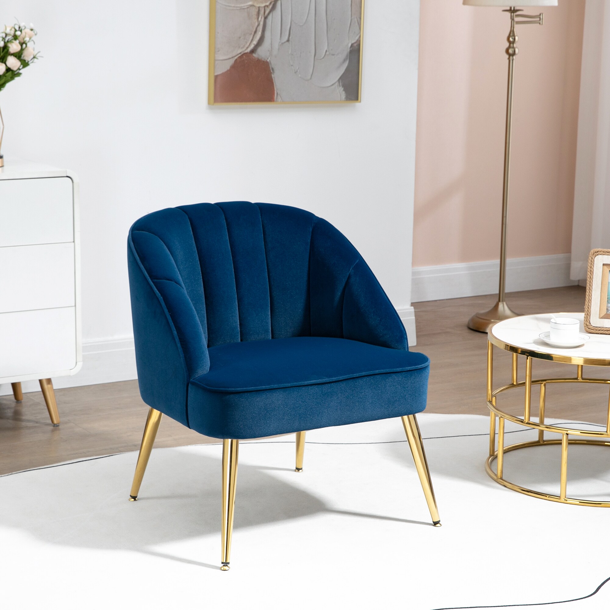 HOMCOM Ohrensessel mit Stahlbeine blau 65L x 64B x 77H cm