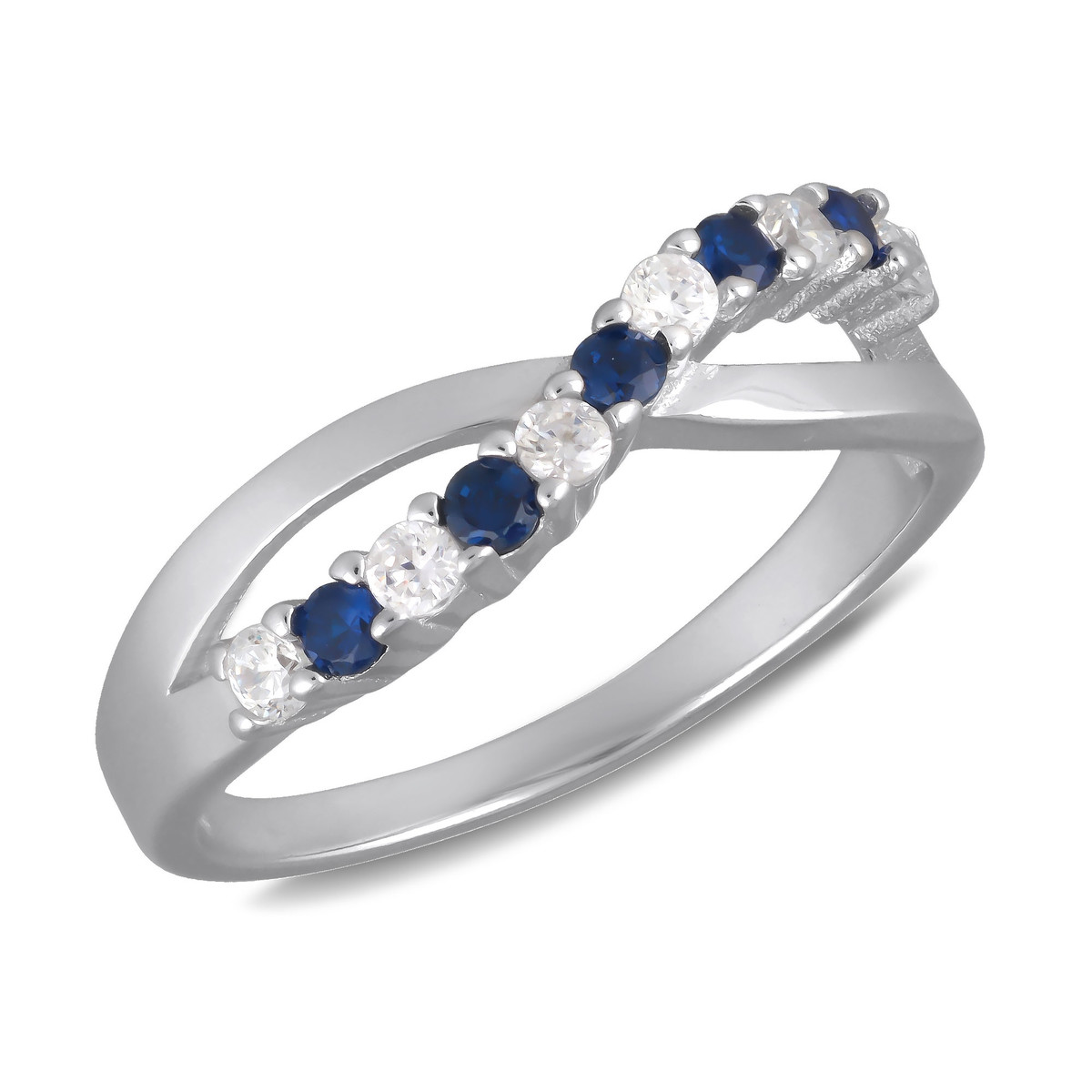 Bague argent rhodié avec saphir synthétique et cubic zirconia