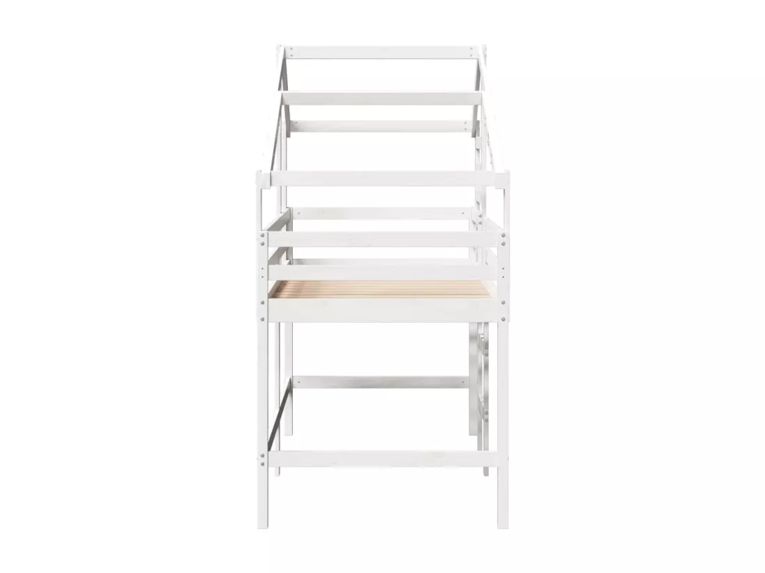 Lit superposé et échelle et toit blanc 90x200cm bois pin massif