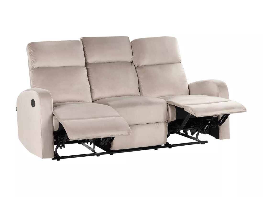 Canapé 3 places inclinable manuellement en velours beige VERDAL