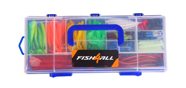 Coffret multi-leurres Fish4All durs, souples et métalliques avec pince (328pcs)