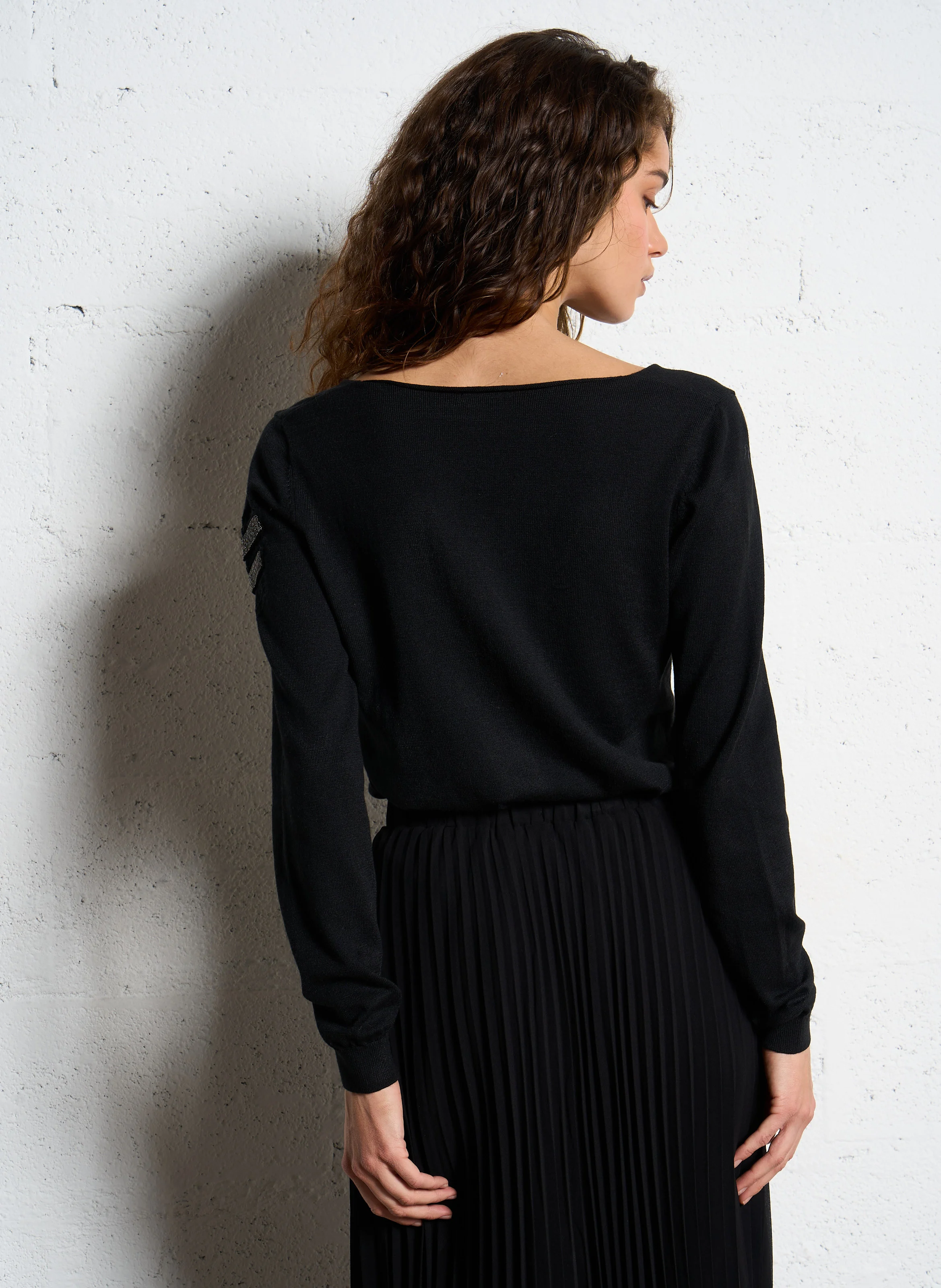 Pull col V en laine mélangée | Noir