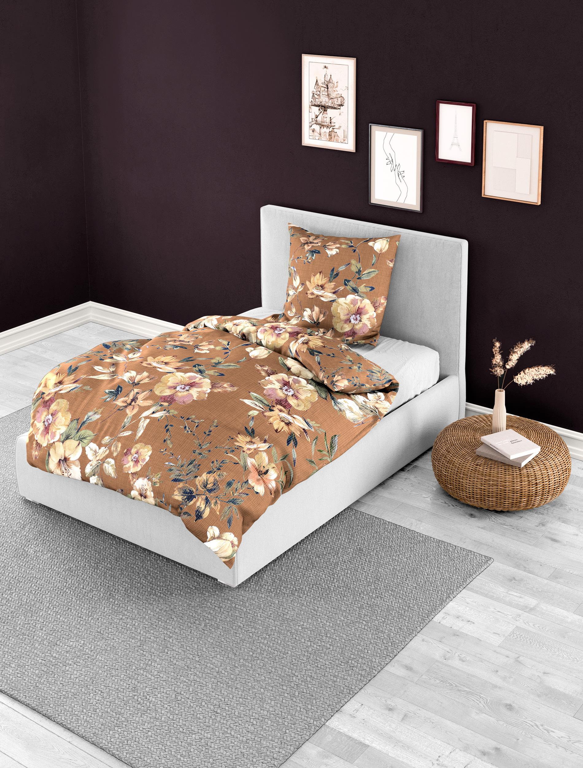 Bettwäsche Mako-Satin safran 135x200cm, mit 1 Kissen