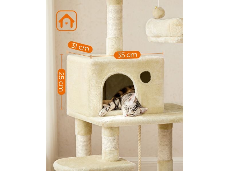 Feandrea Kratzbaum mit Hängematte 143 cm, Beige Kuscheliges Katzenhaus