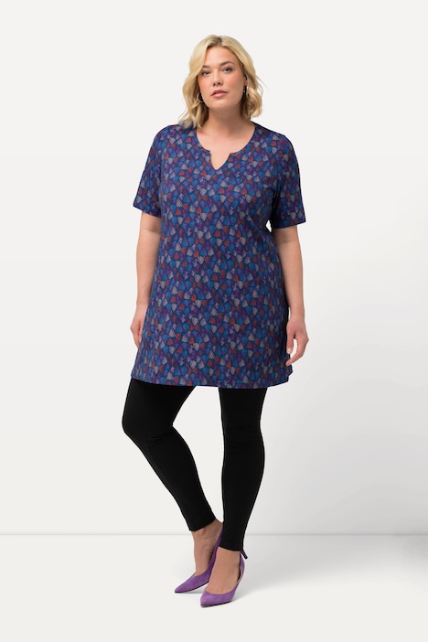 Longshirt, Dreiecksmuster, Tunika-Ausschnitt, Halbarm